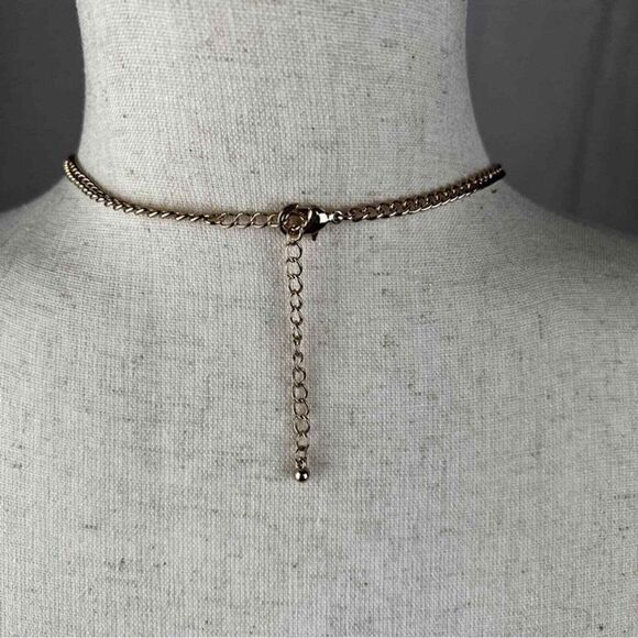 Rhinestone Floral Gold Tone Tear Drop Dangles Choker‎ Necklace - Picture 4 of 6